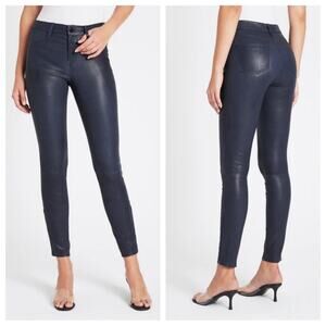 J BRAND Women’s Black Mid Rise Lamb Leather Skinny Pants